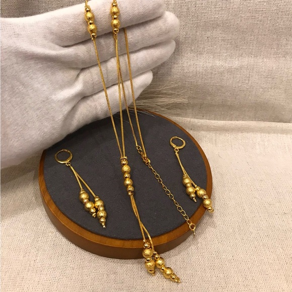 Gold Jewelry Set for Women, Golf Bead Jewelry Set, 24k Gold Plated Jewelry set - Picture 3 of 6